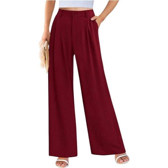 PrettyGarden Pants - NWOT Pretty Garden Burgundy Trouser Wide Leg Pants Stretchy Size Small